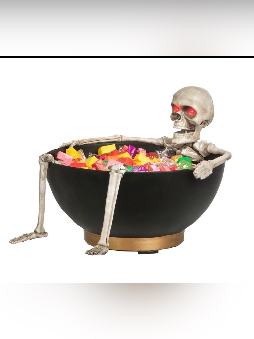 Gemmy Black Skeleton Candy Bowl with Red Light-Up Eyes, sensor